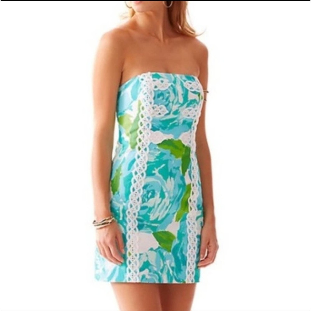 Lilly Pulitzer Tansy Poolside Blue First Impressions Strapless Mini Dress Size 6